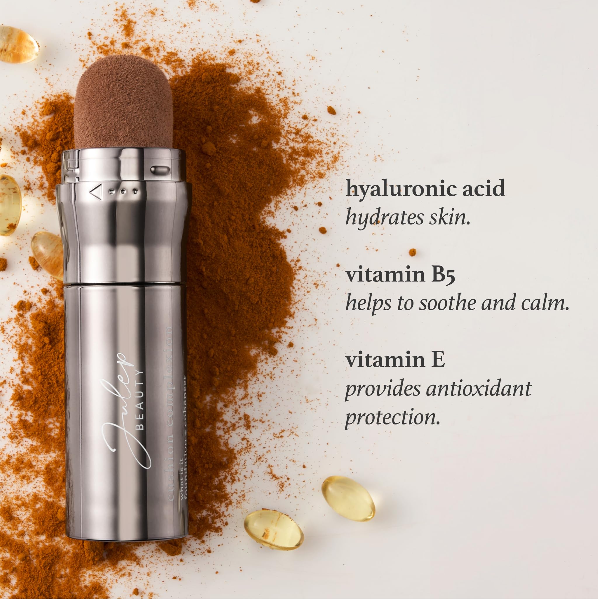 Julep Cushion Complexion Cocoa sponge-tip demonstrates quick, on-the-go touch-ups.