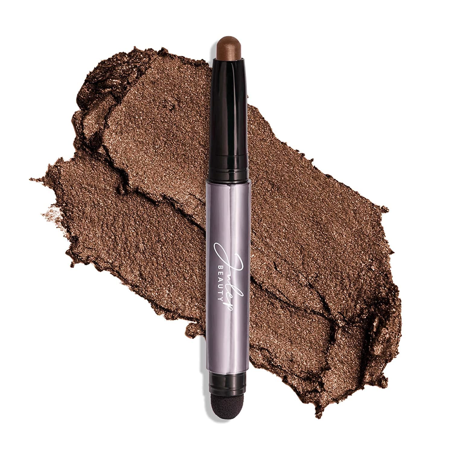 Julep Eyeshadow 101 Cocoa Shimmer swatch on lid for lasting copper glow.