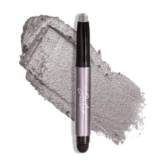 Julep Eyeshadow 101 Rainstorm swatch shows luminous silver shimmer for quick day-to-night looks.