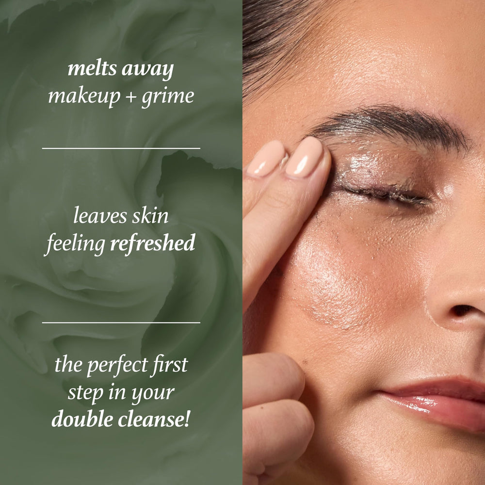 Julep Green Tea Cleansing Balm being rinsed off to reveal refreshed skin