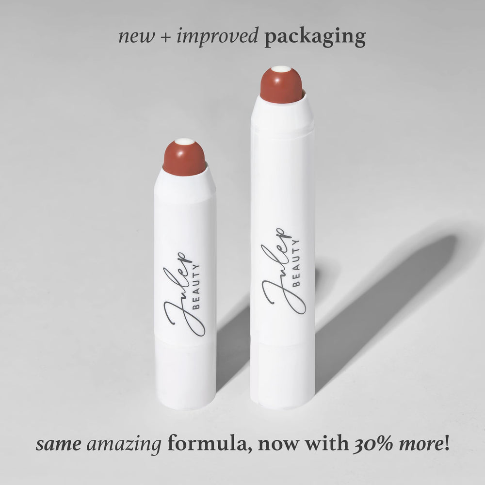 Julep lip balm being applied for quick hydration on-the-go.