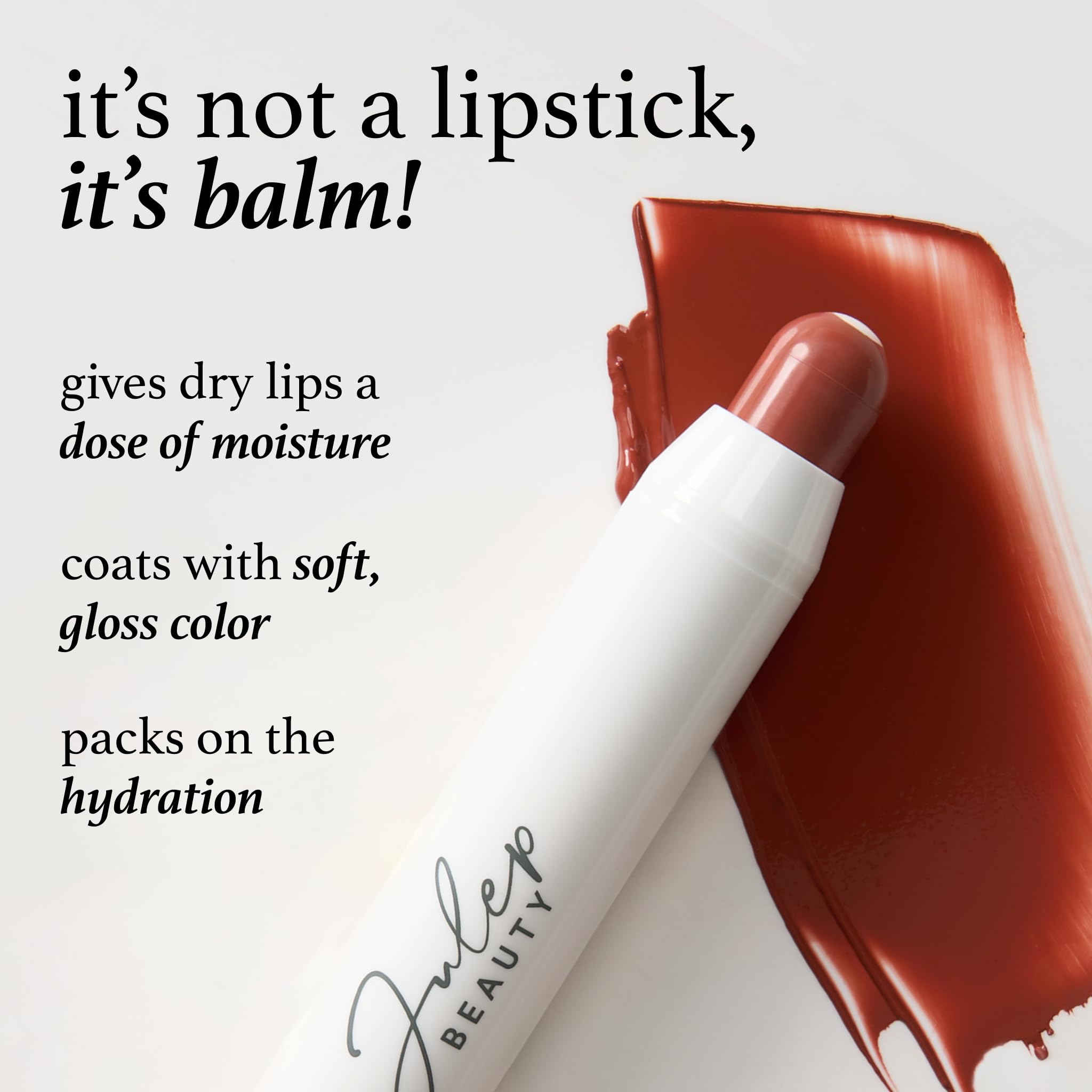Julep It's Balm Tint on lips with natural glossy finish.