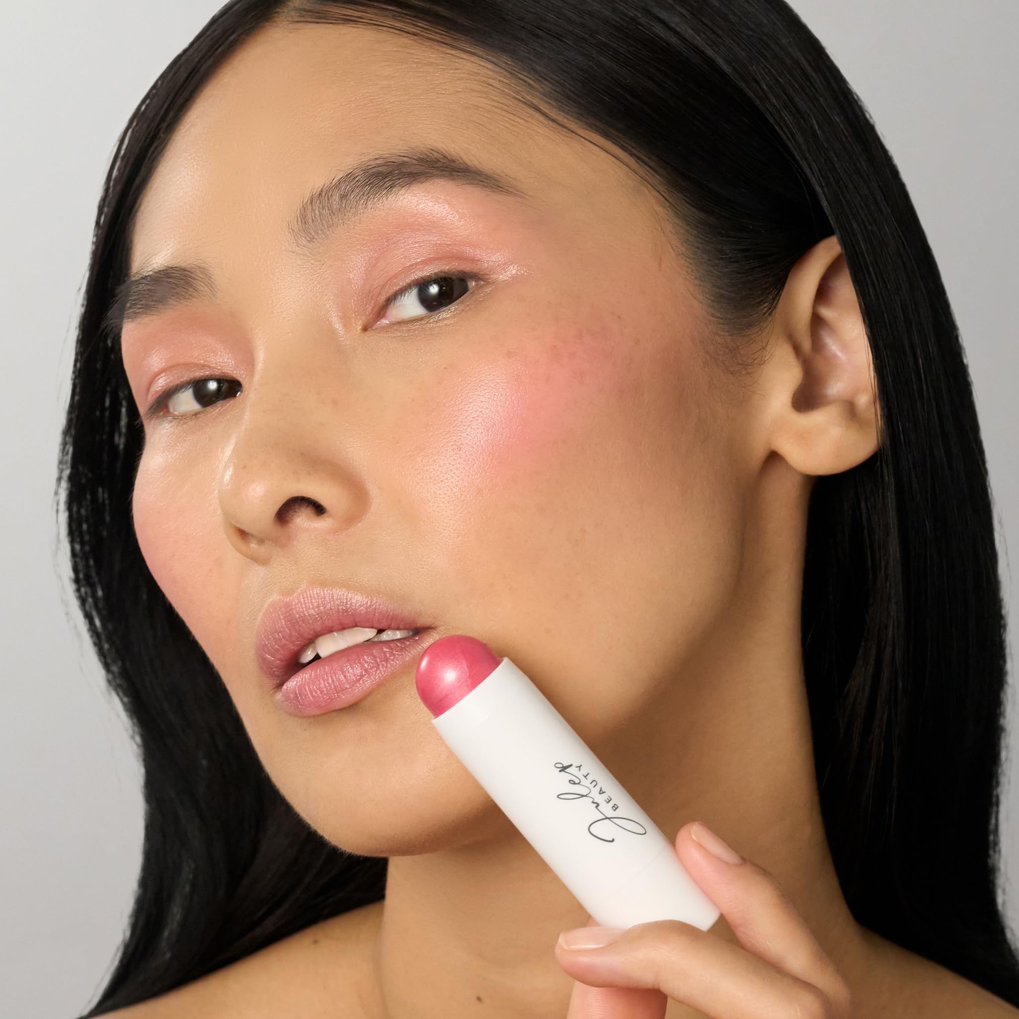 Julep Skip The Brush Blush Stick Peony Pink eye look for a cohesive monochrome style