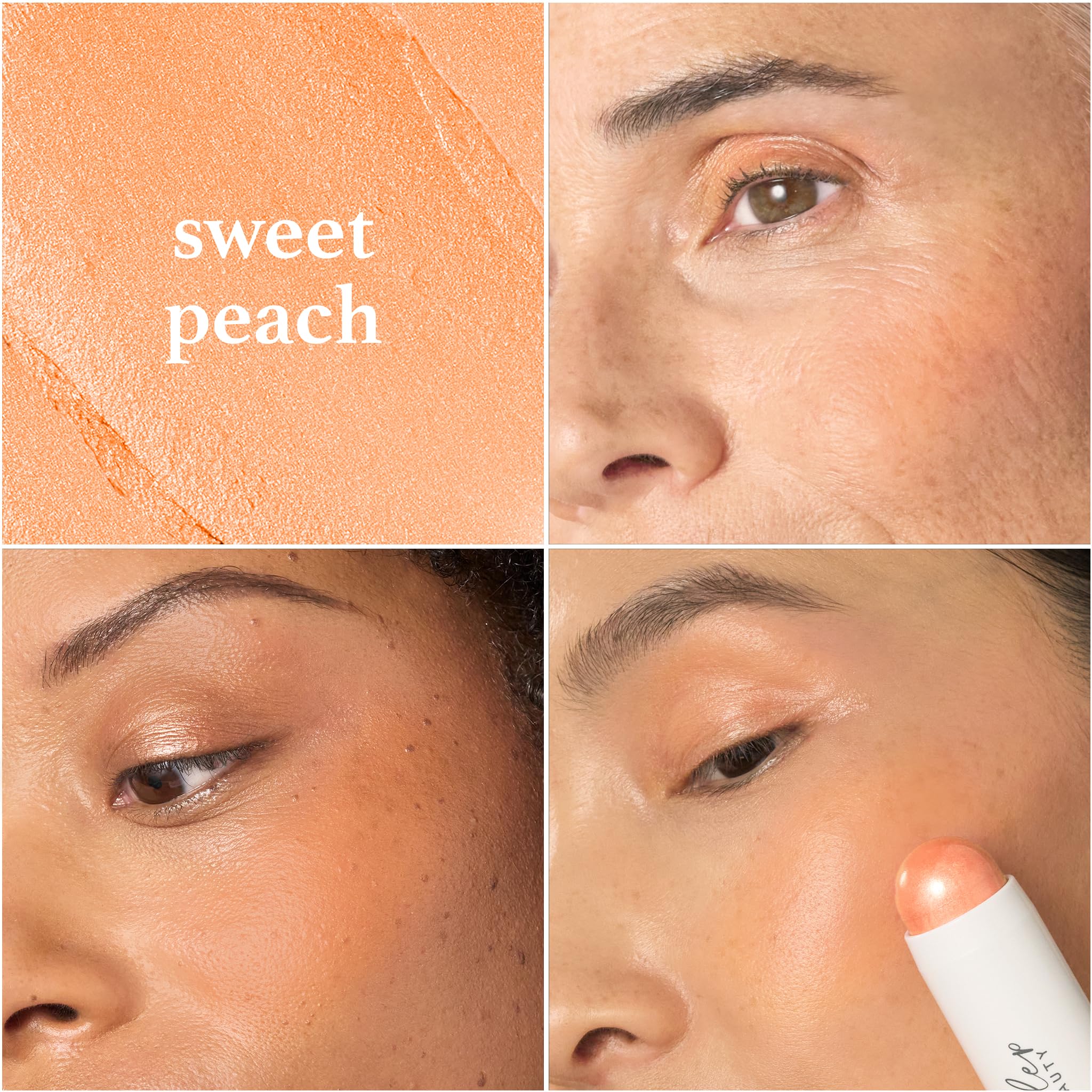 Julep Skip The Brush Blush Stick Sweet Peach on-cheek swatch shows buildable color.