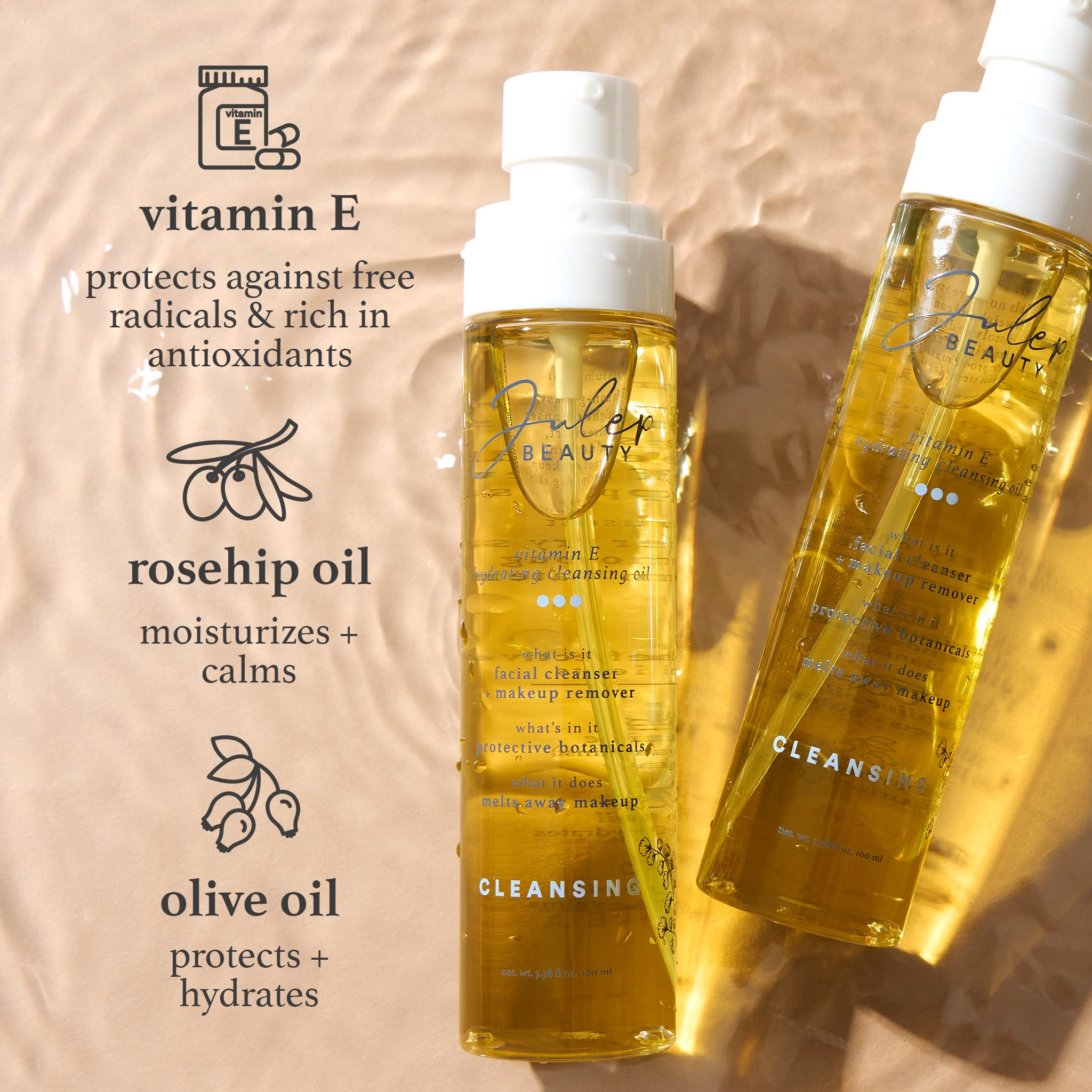 Julep Vitamin E cleansing oil bottle close-up showing pump for easy use