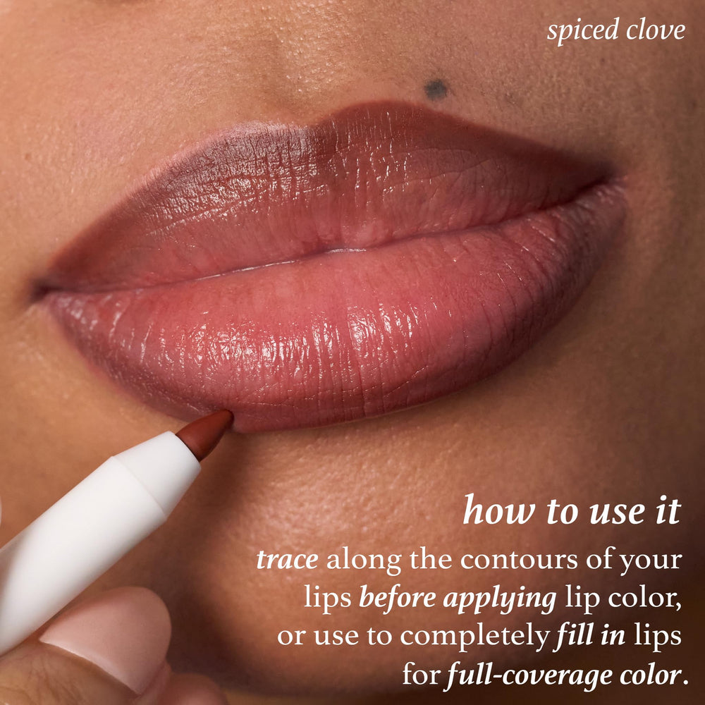 Julep lip liner in Spiced Clove swatch before lipstick application.