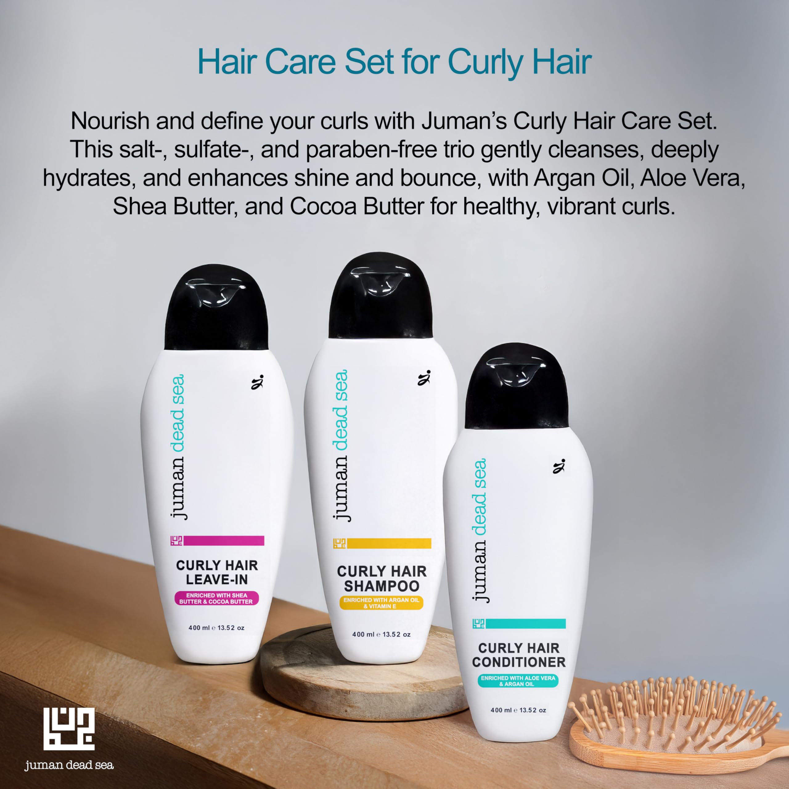 JUMAN Dead Sea Minerals Curly Conditioner tube enhances detangling and softness for bouncy curls