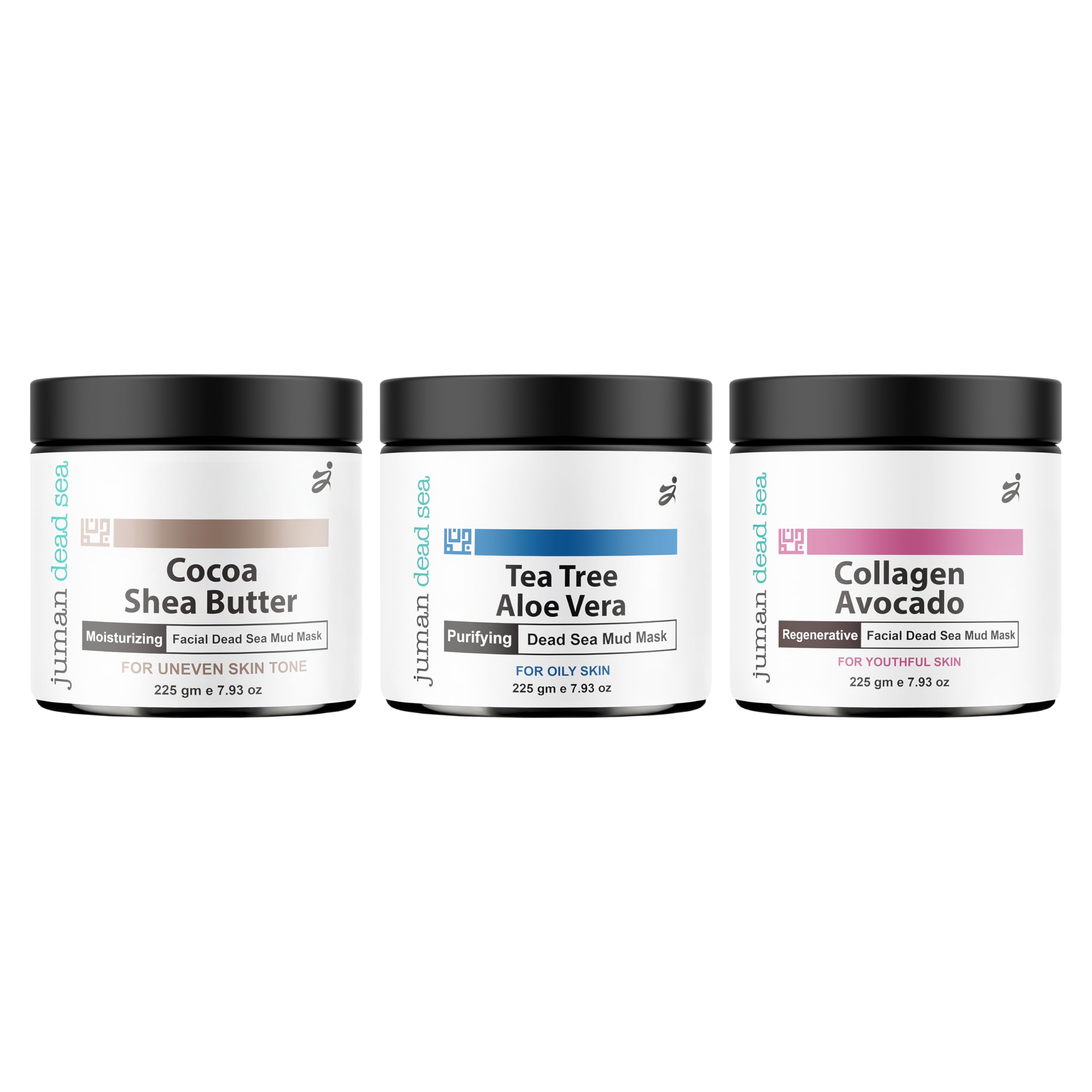 JUMAN Dead Sea Minerals face mask set close-up showing mineral-rich mud for balanced oil.