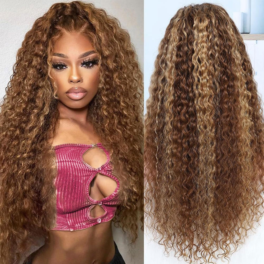 Jumida 30-inch honey blonde ombre water wave lace front wig with natural parting