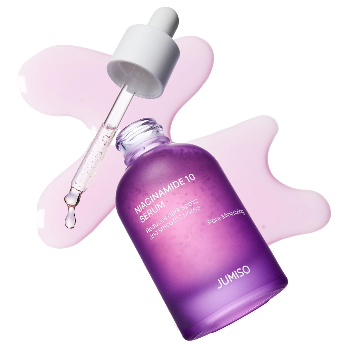 JUMISO Niacinamide 10% serum bottle promotes an even skin tone.