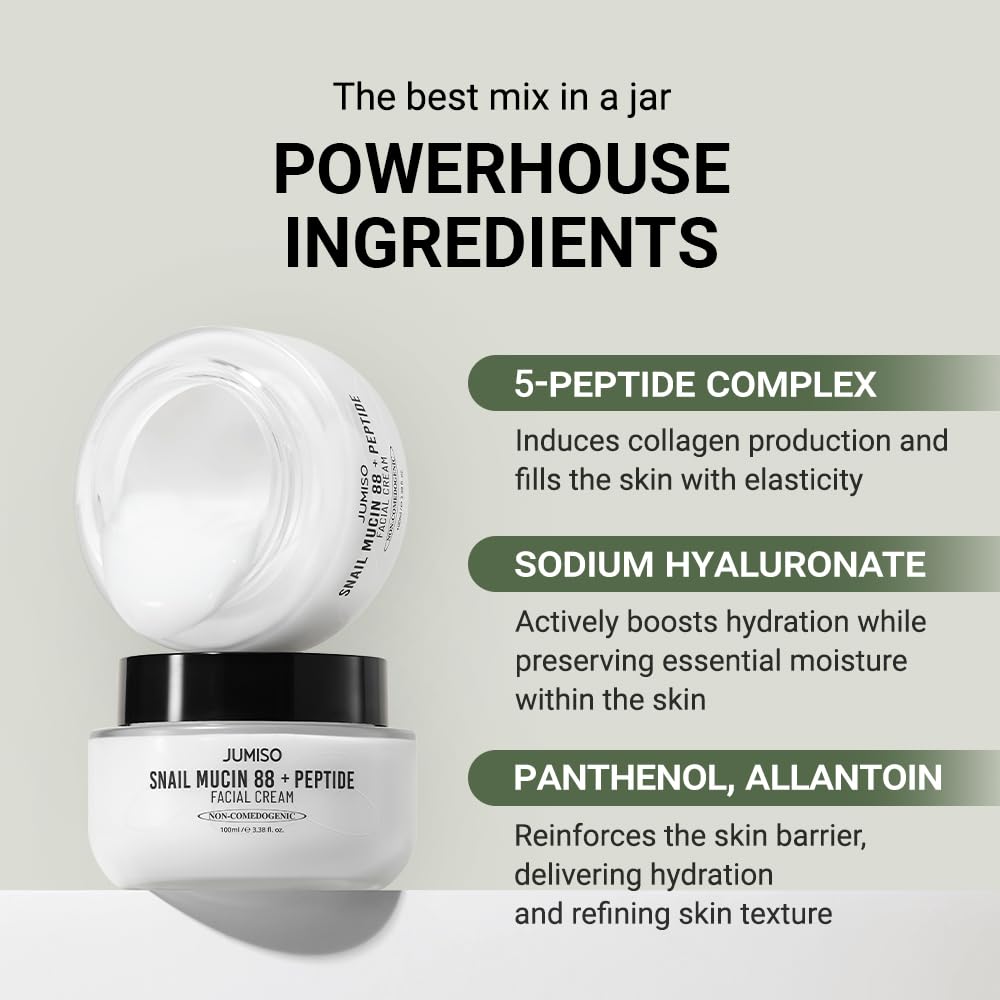 JUMISO Snail Mucin 88-Peptide Cream Sodium Hyaluronate ingredient emphasizing hydration