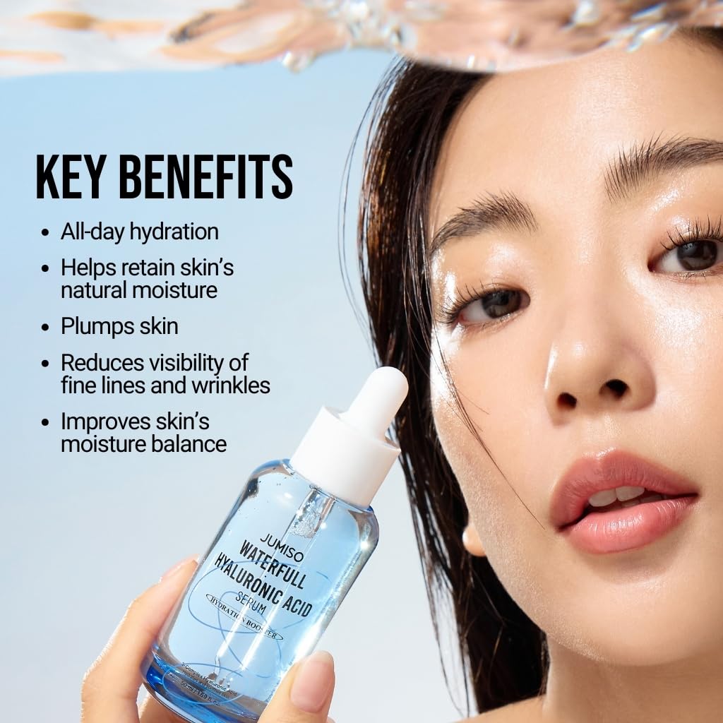 JUMISO Waterfull Hyaluronic Acid Serum texture swatch showing light, hydrating consistency