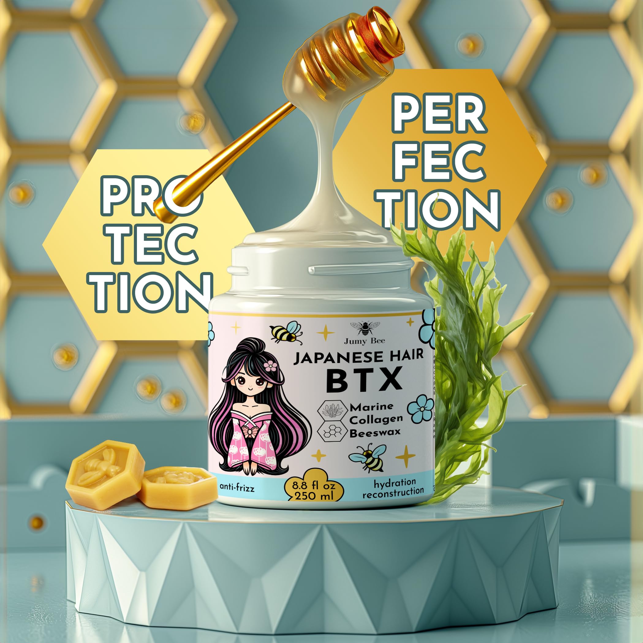 Jumybee Japanese BTX Hair Mask application demonstrates easy at-home frizz control