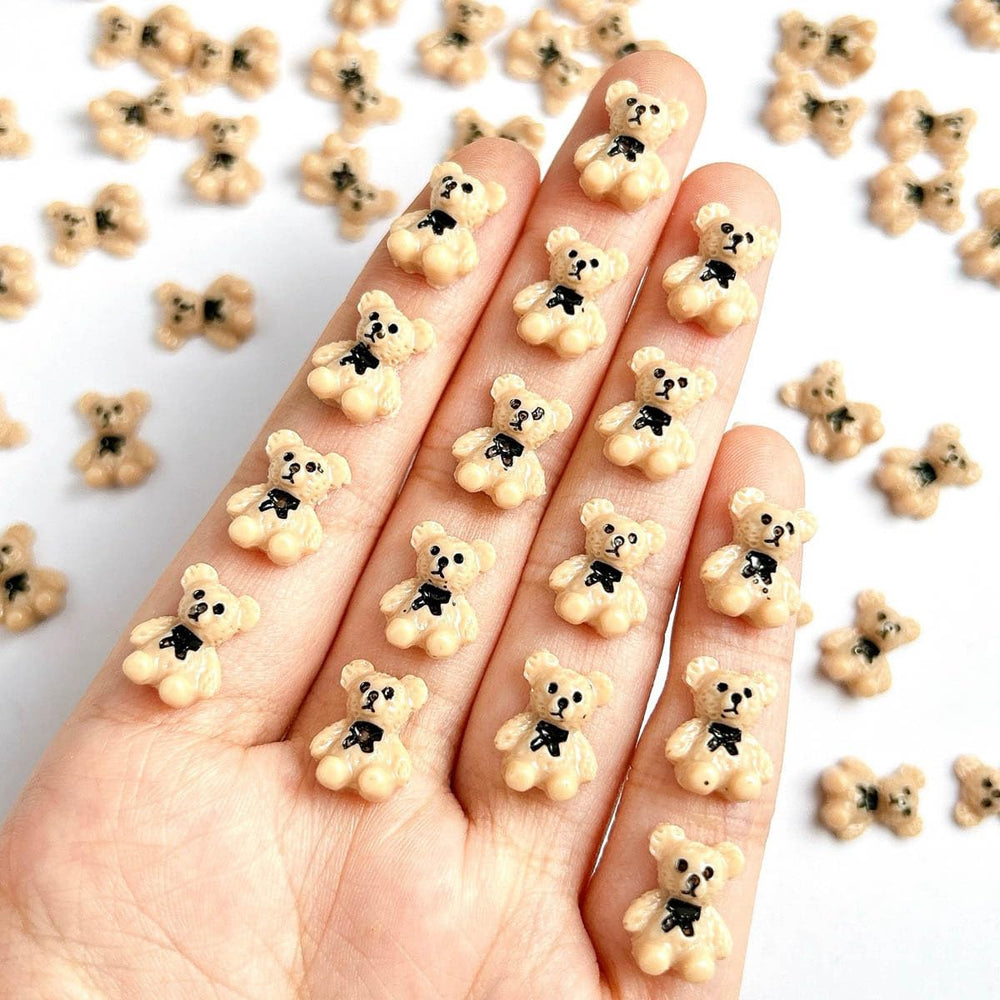 JUNCHAO brown bear nail charms with black bow for DIY manicure sparkle
