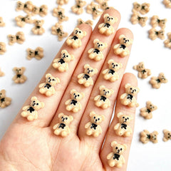 JUNCHAO brown bear nail charms with black bow for DIY manicure sparkle
