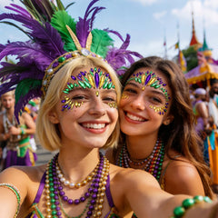 JUNEBRUSHS Mardi for Gras color schemes highlight yellow, green, purple for celebrations.