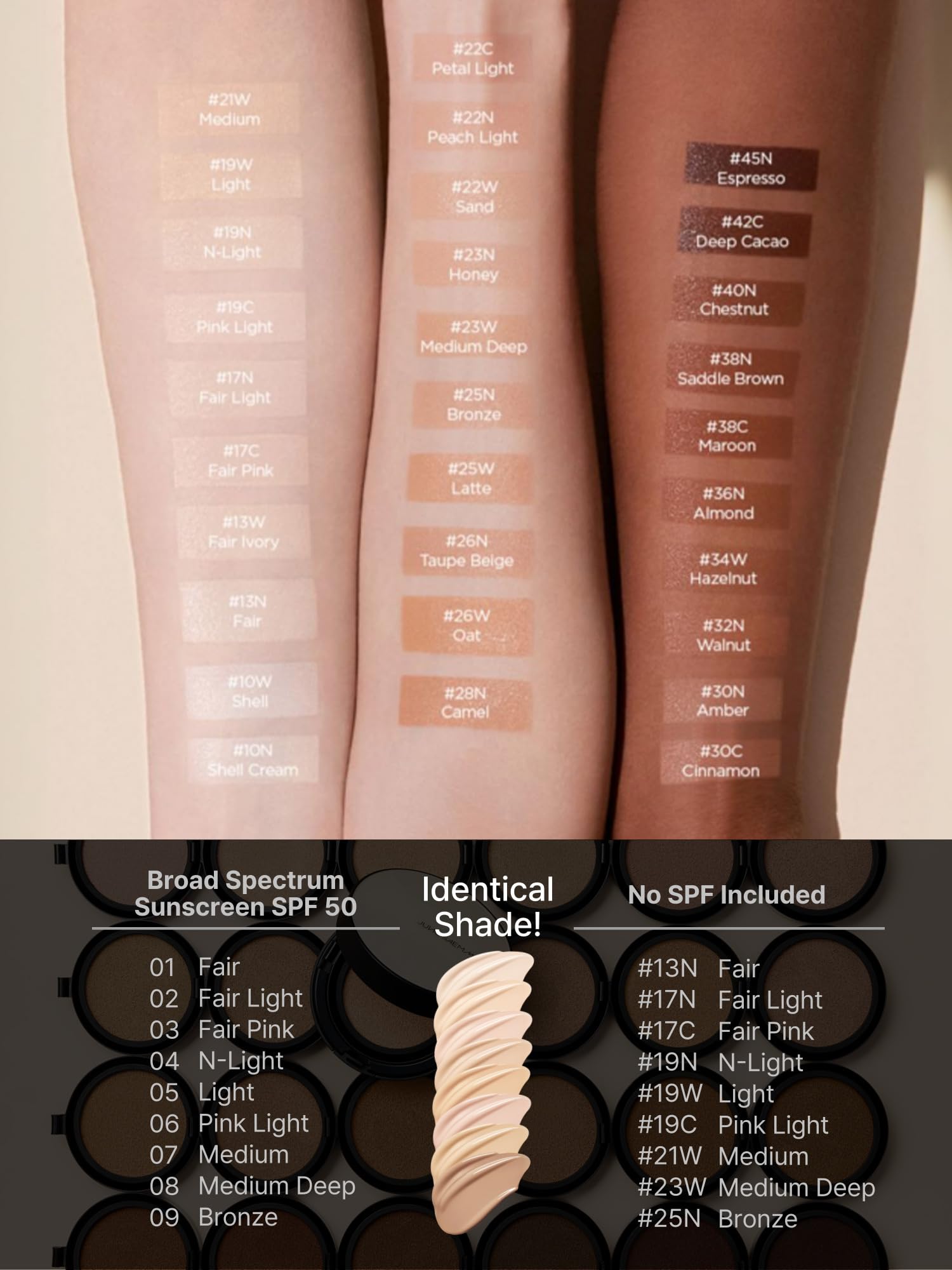 Jung Saem Mool cushion shade range for global tones