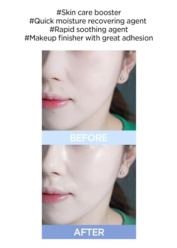 Jung Saem Mool mist spray in action refreshes makeup and sets it with a light veil.