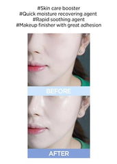 Jung Saem Mool mist spray in action refreshes makeup and sets it with a light veil.
