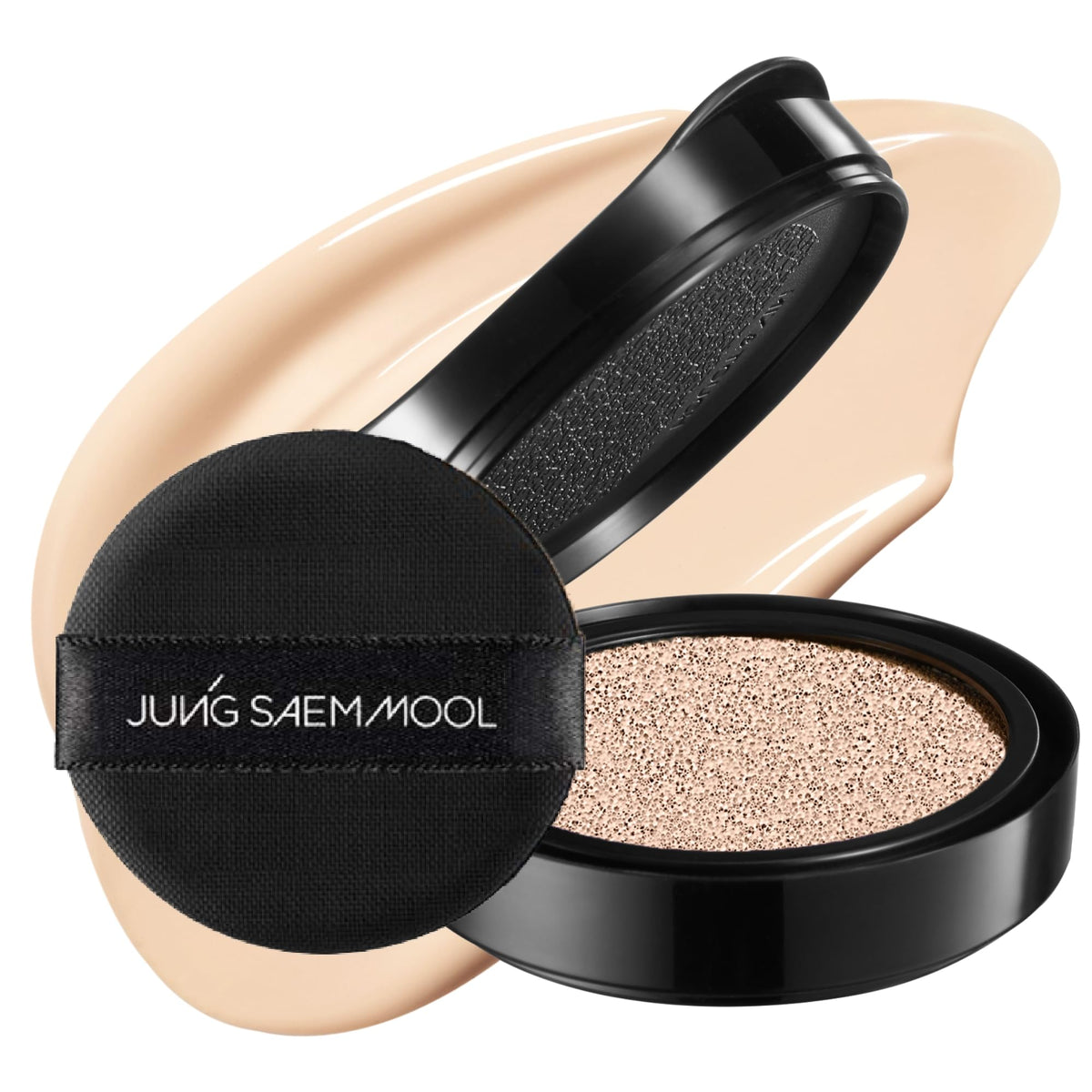 Jung Saem Mool Essential Skin Nuder Cushion bottle closeup shows radiant hydration.