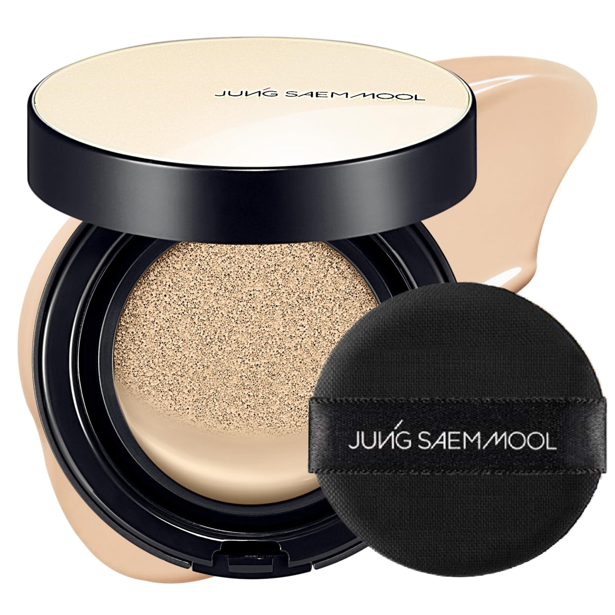 Jung Saem Mool Essential Skin Nuder Cushion bottle closeup showing natural radiant finish