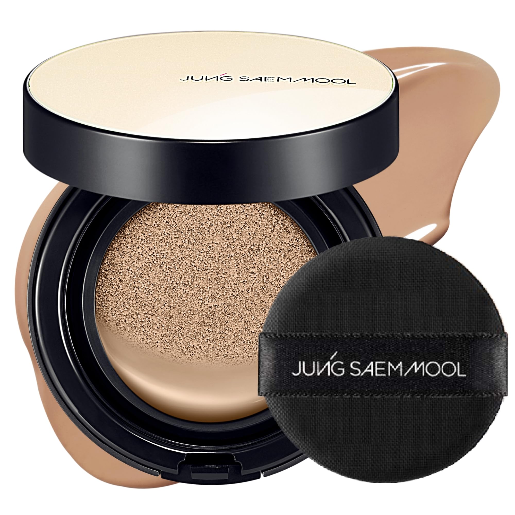 Jung Saem Mool Essential Skin Nuder Cushion close-up reveals radiant, skin-like finish.