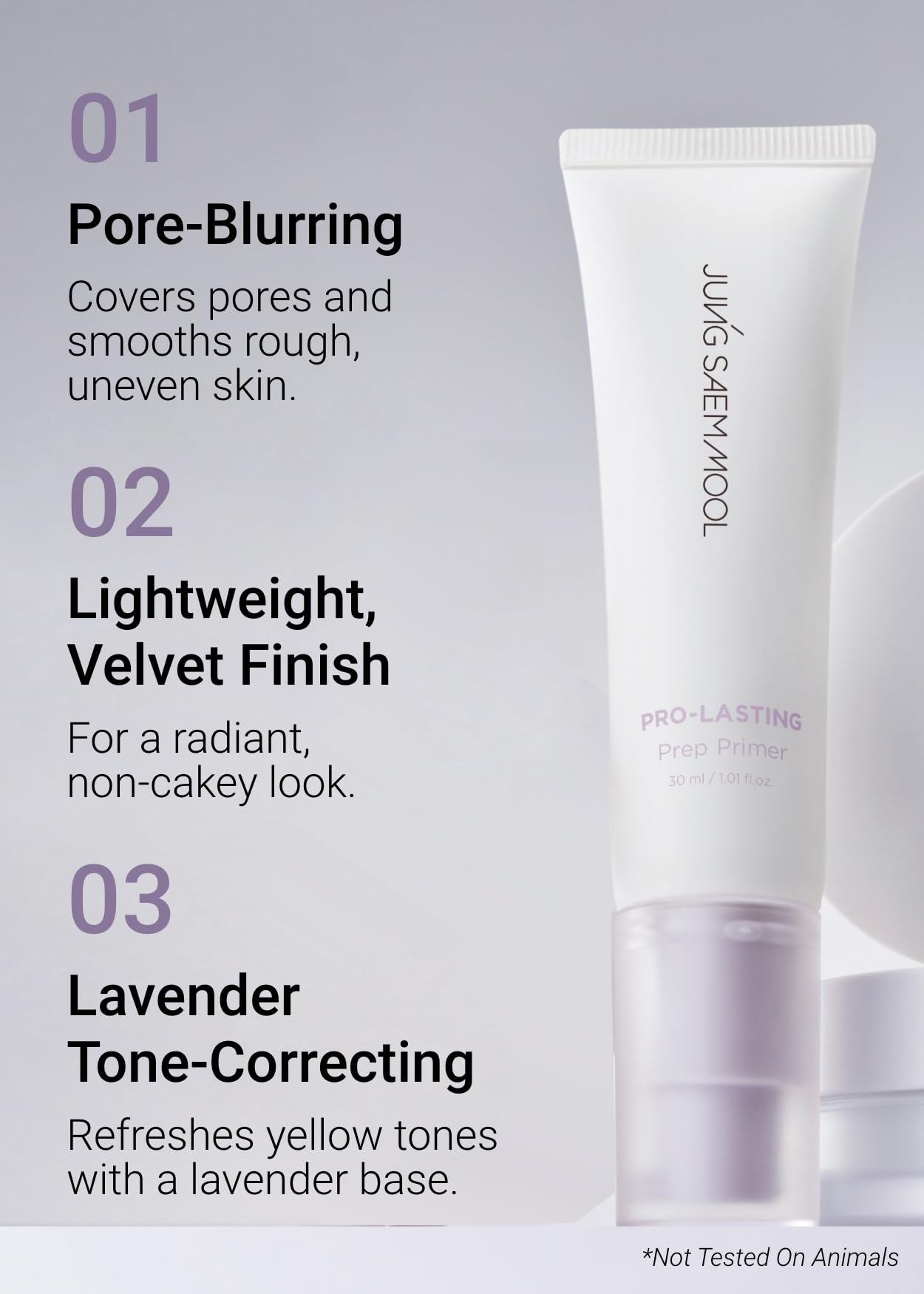 Jung Saem Mool Pro-Lasting Prep Primer Bare-lavender application demonstrates easy glide for daily use.