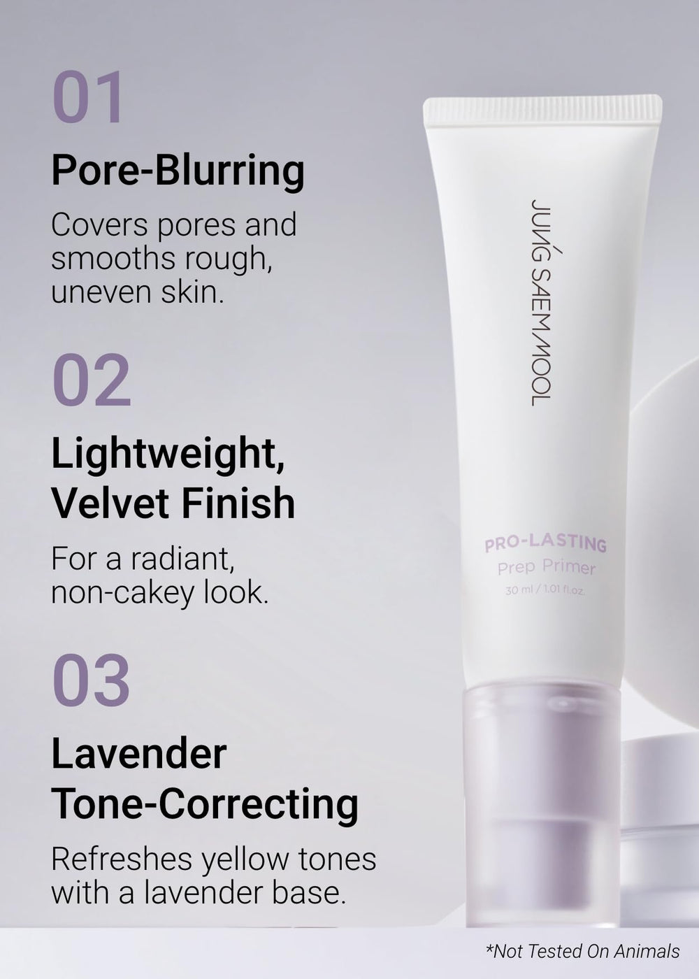 Jung Saem Mool Pro-Lasting Prep Primer Bare-lavender application demonstrates easy glide for daily use.