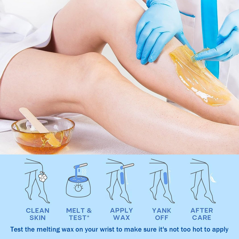 JunKuJK wax kit shown for face, legs, underarms, and bikini areas.