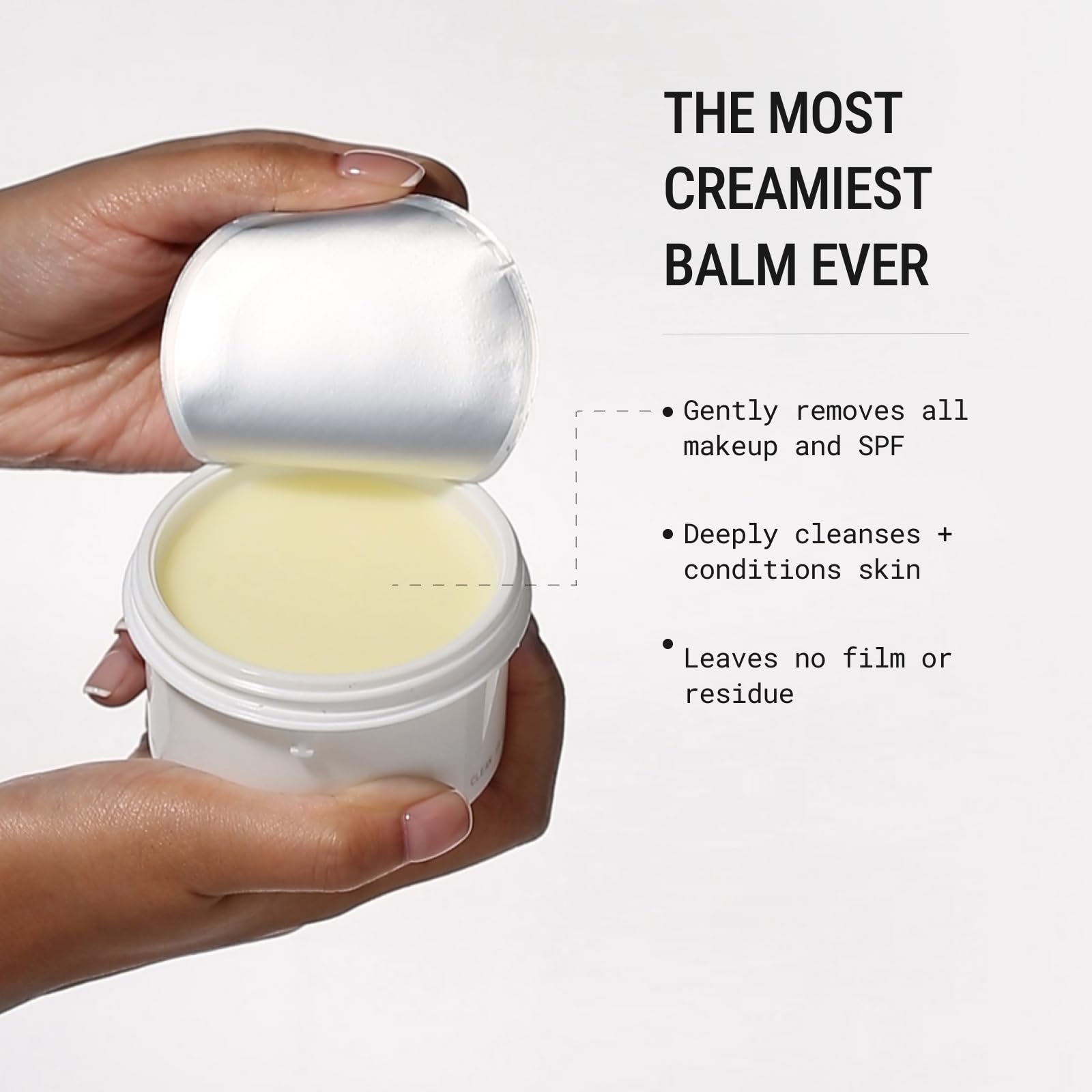 Creamy Clean10 balm applied on skin to melt makeup