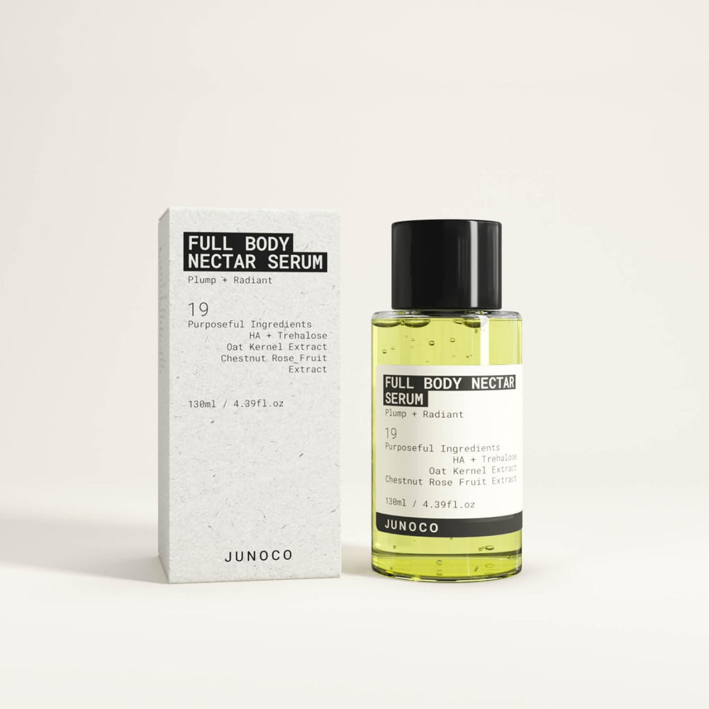 JUNO & Co Full Body Nectar Serum packaging display on shelf