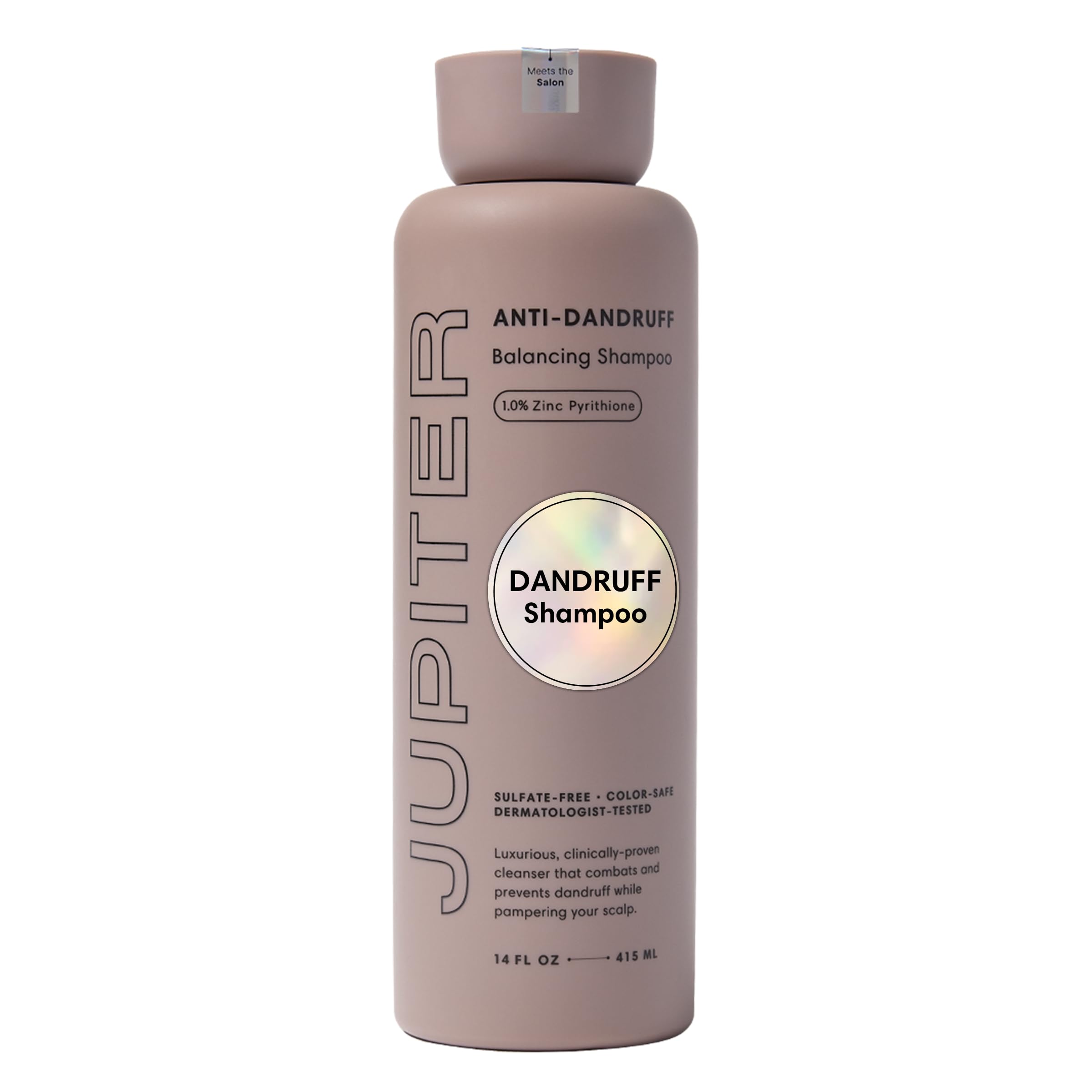 Jupiter Anti Dandruff Shampoo bottle highlights color-safe vegan formula for scalp care