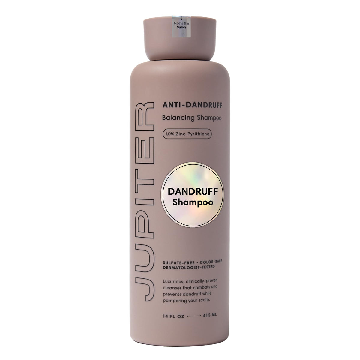 Jupiter Anti Dandruff Shampoo bottle highlights color-safe vegan formula for scalp care