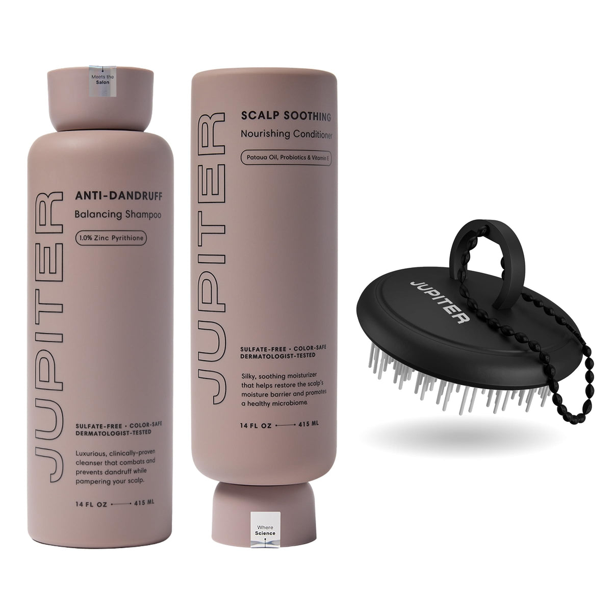 Jupiter anti-dandruff shampoo bottle boosts scalp cleansing for flakes
