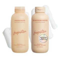 Jupiter Hydrating Shampoo bottle showing daily moisturization for soft, manageable hair.