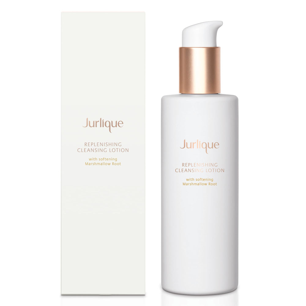 Jurlique Replenishing Face Cream Cleanser bottle demonstrates hydration for dry skin.