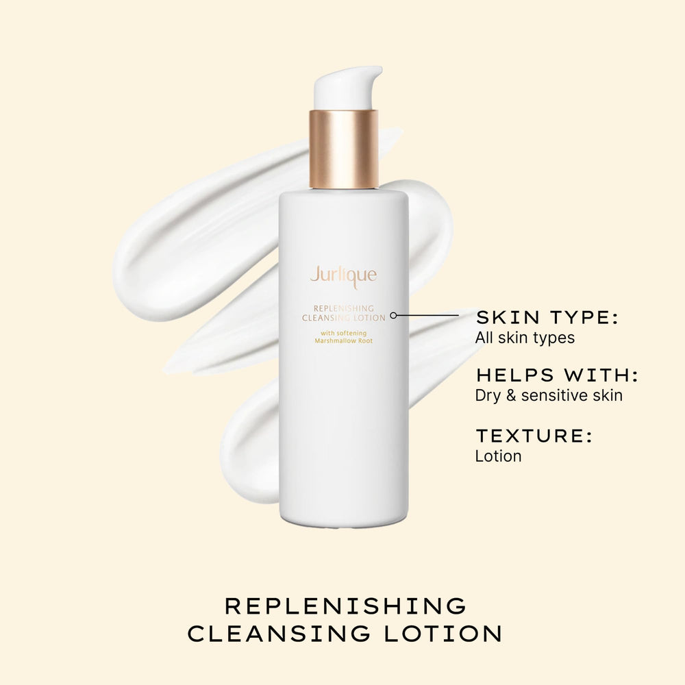 Jurlique Replenishing Face Cream Cleanser pump closeup highlights gentle makeup removal.