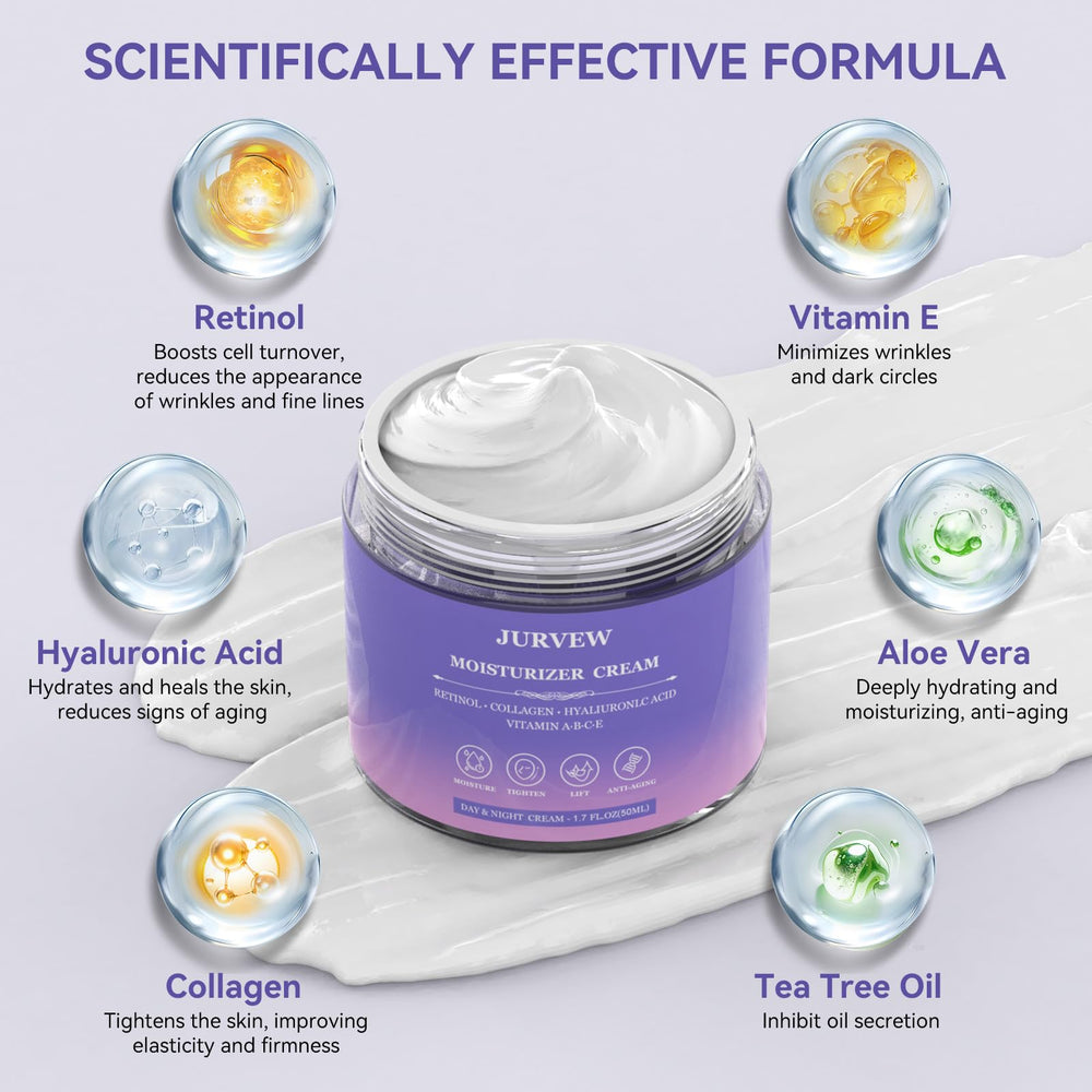 JURVEW retinol cream refines pores for smoother facial texture.