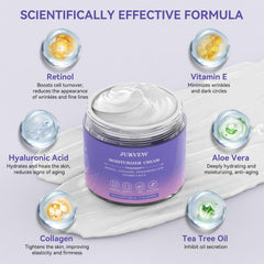 JURVEW retinol cream refines pores for smoother facial texture.