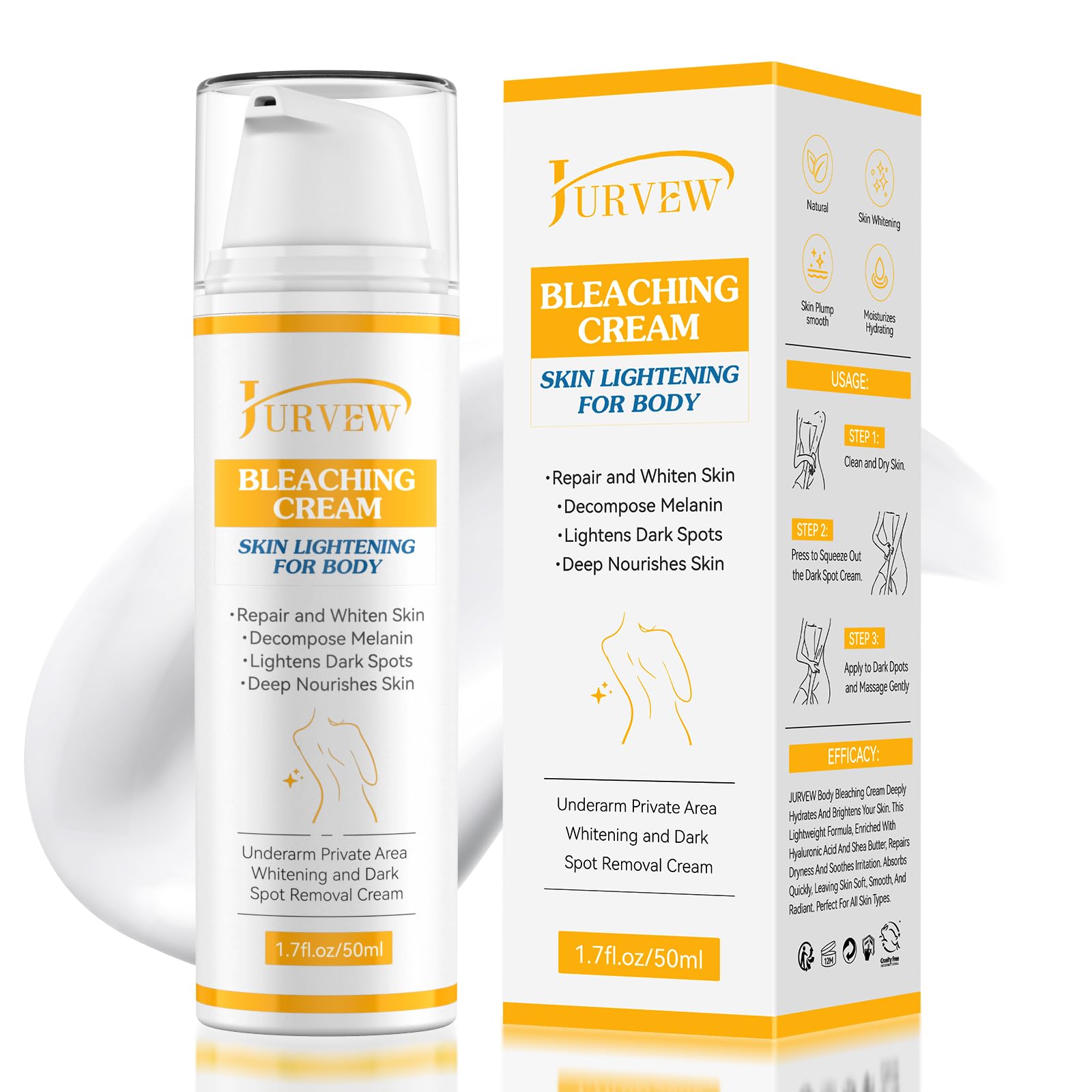 JURVEW Skin Whitening Cream bottle pour promotes even tone and radiant skin.