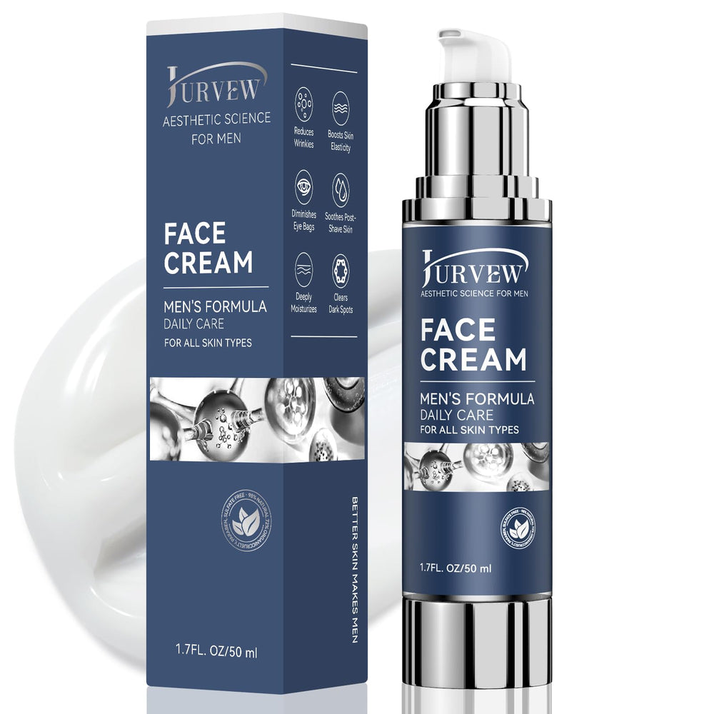 JURVEW 6-in-1 face cream bottle for men showing hydrating, anti-aging care