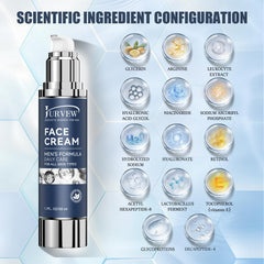 Texture close-up shows rich cream for deep hydration and smoother skin