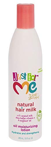 Just For Me Natural Hair Milk Lotion being applied to hair for detangling.