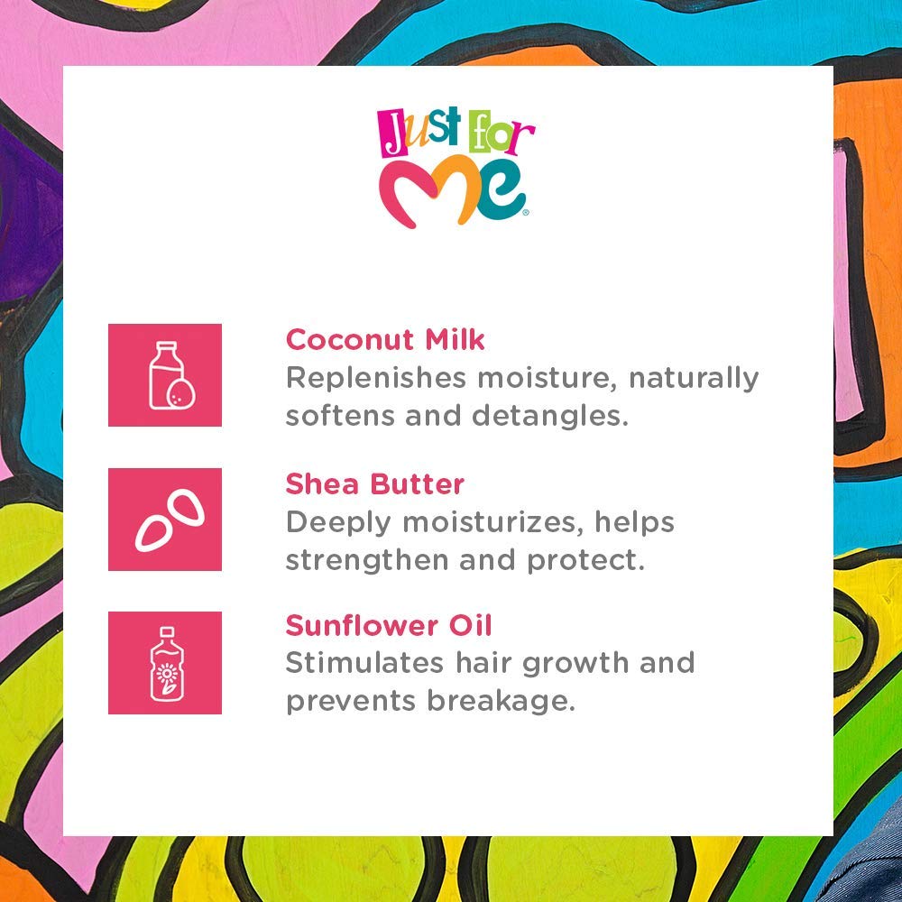 Just For Me Natural Hair Milk Lotion coconut-milk ingredients close-up, highlighting nourishment.