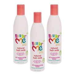 Just For Me Natural Hair Milk Lotion packaging front displays three-pack value and hydration.