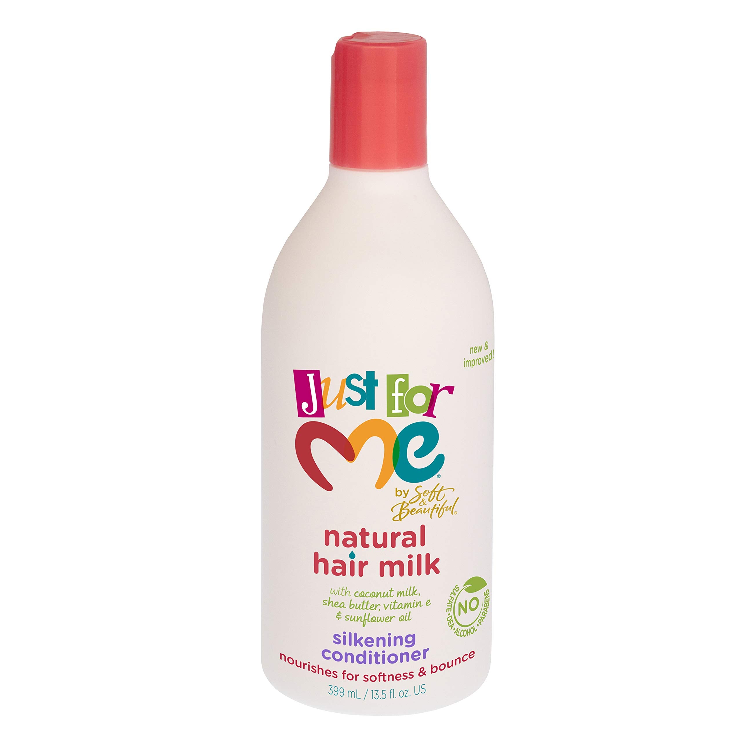 Just For Me conditioner pump shown for easy, consistent application on wet hair.
