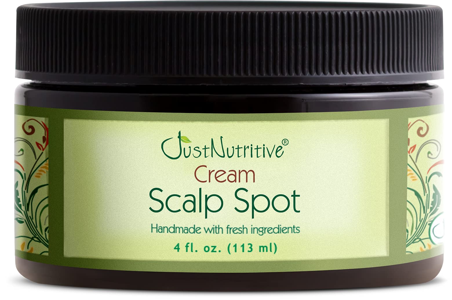 Just Nutritive bald spot cream applied to scalp to nourish follicles.