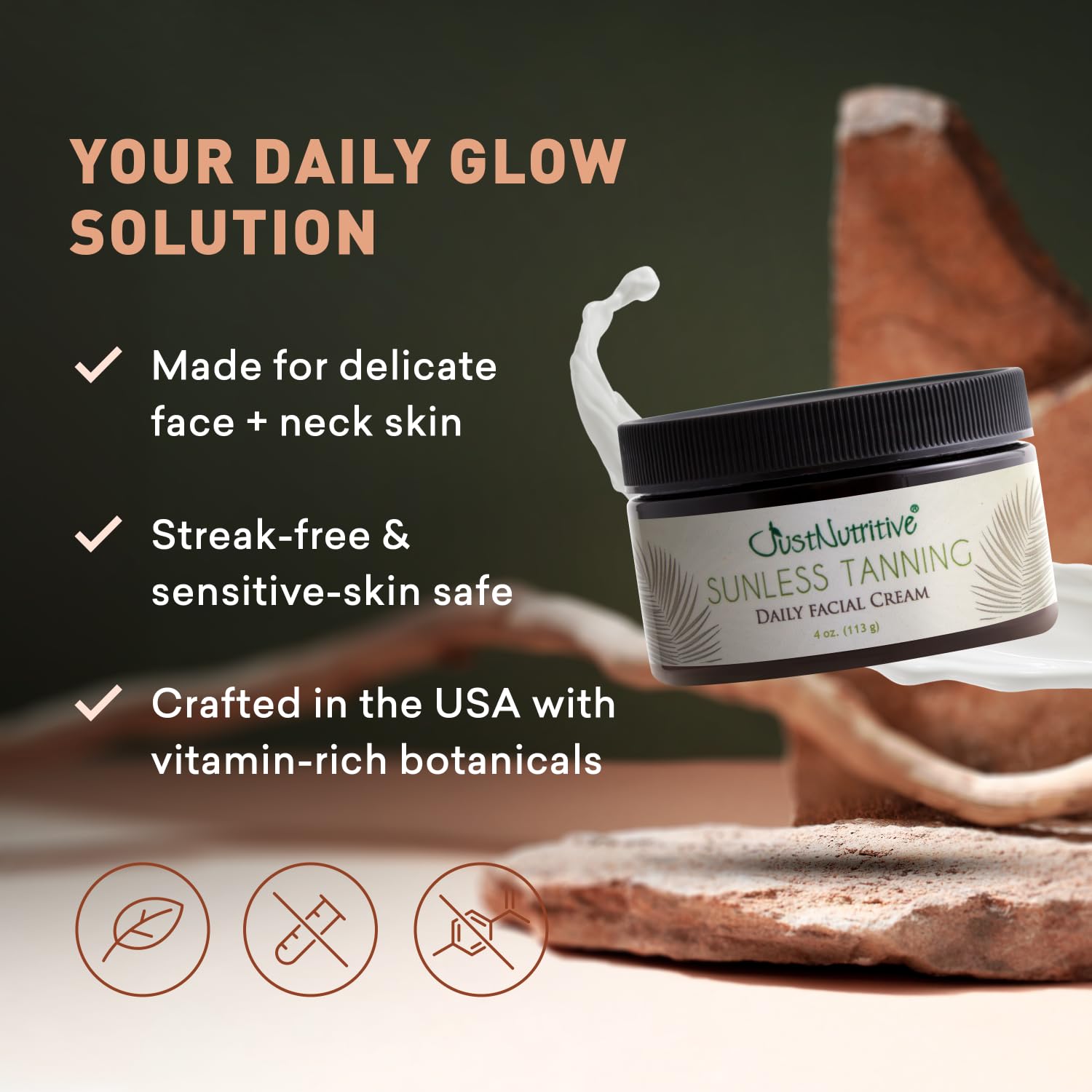 Just Nutritive cream texture on hand demonstrating smooth, even application.