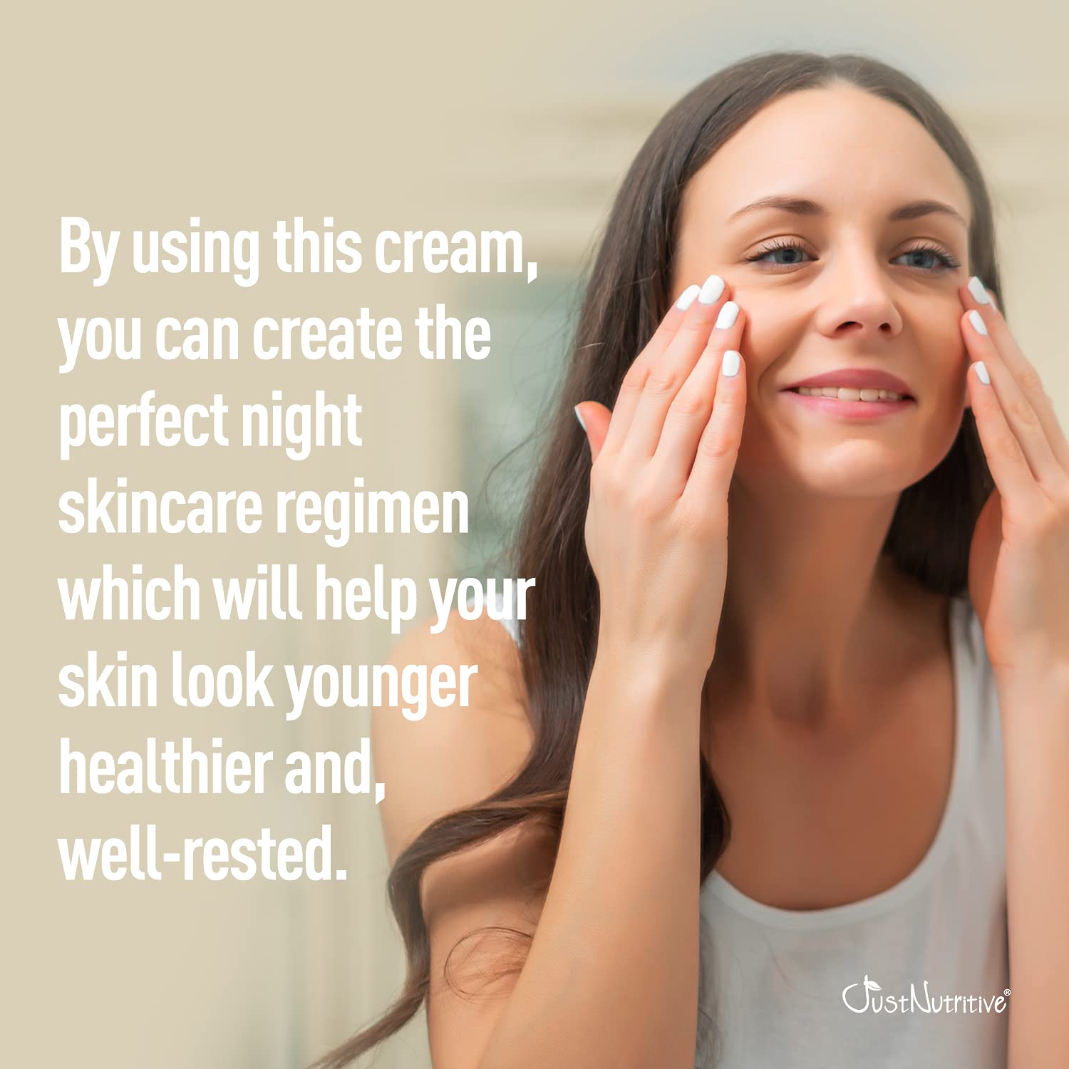 Just Nutritive anti-aging night cream texture swirl illustrating creamy, easily absorbed formula