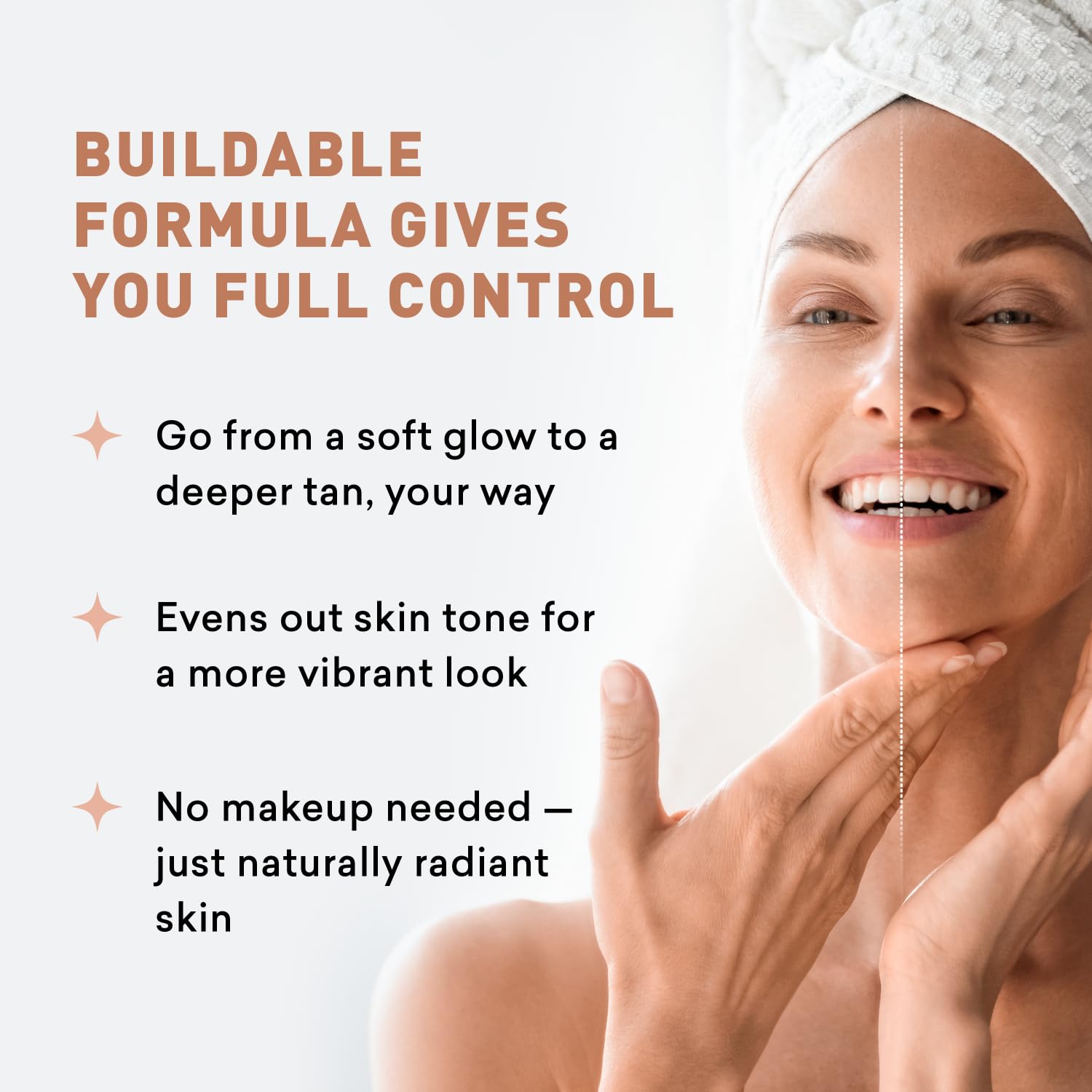 Just Nutritive face application close-up illustrating even-toned glow.